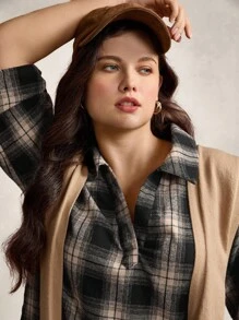 Zelara Plus Size Casual Minimalist Style Everyday Dress Spring Break Boho/Bohemian,Holiday Outfits,Resort Dresses, Outdoor Essential For Daily Wear Sundress Casual Plaid Dress Women Casual Daily Wear, Commute Elegant Office Outfits For Women Fall Clothes For Women Going Out Tops For Women Brown Dress - Multicolor - View 7