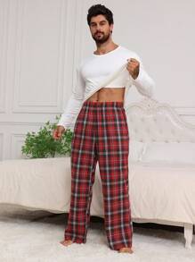 DAZY Spodnie dresowe męskie w czerwoną kratę, jesień, piżama jesienna