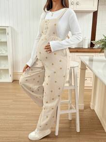 SHEIN Autumn And Winter Casual Fashion Versatile Loose Comfortable Wide Strap Maternity Jumpsuits - Apricot - View 8