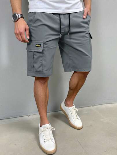 Manfinity Homme Men's Solid Color Elastic Waist Drawstring Pocket Cargo Shorts Grey Shorts Men Cargo Shorts Men Men Cargo Shorts Grey Cargo Shorts