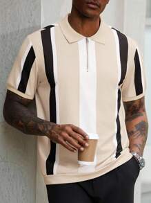 Manfinity Homme Men's Striped Short Sleeve Casual Polo Shirt For Commuting Men Zipper Polo Shirt - Multicolor - View 4