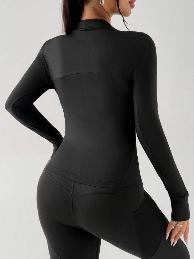 Women's High Collar Half-Zip Pocket Fitted Sports Jacket