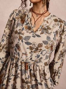 Freevana Vestido maxi de manga larga con estampado de flores para mujer de talla grande, cómodo y fluido, para otoño e invierno. Vestido maxi de invierno con cuello en V para mujeres. Disfraz de Halloween de estilo muñeca con vestido largo holgado y casual para salir. Vestido largo de talla grande para salir, vestido maxi de otoño para mujeres.