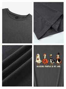 Tseoso 万圣节南瓜鸭图案超大宽松圆领短袖女式 T 恤，复古街头潮流，适合秋季、返校、派对