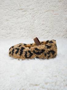 Autumn/Winter Fashionable Versatile Casual Cute Fun Leopard Plush Liner Warm Baby Kids Flat Sandals - Camel - View 7