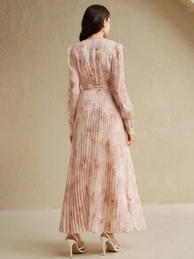 Anewsta New Elegant Pleated Round Neck Dress For Women - Baby Pink - View 2