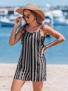 SHEIN LUNE Women's Casual Geometric Print Jumpsuit - Black and White - View 3