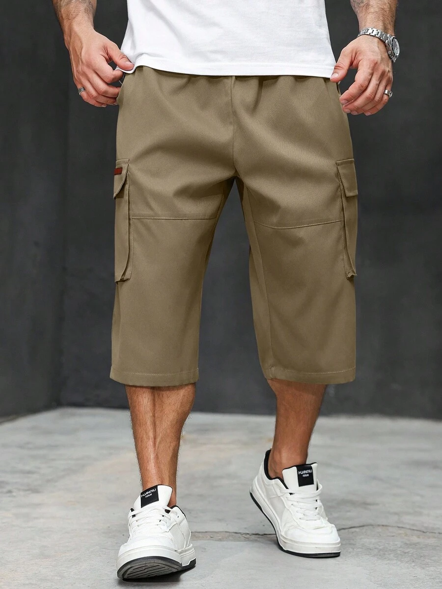 Manfinity Homme 大码男士休闲运动短裤，带口袋 - 卡其色 - 查看 1