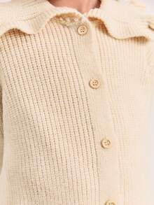Maija Kids Maija Kids Jeune fille Cardigan côtelé de couleur unie avec col à revers - Kaki - Voir 6