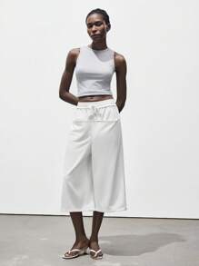 Lumivelle Loose Baggy Pocket Capri Pants, Lightweight All White Clothes For University - White - View 7