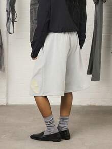 COUREZ 低腰长款针织短裤，带刺绣/Y2K外出穿搭，可爱性感度假装，女士秋季服装 - 黃色 - 查看 3