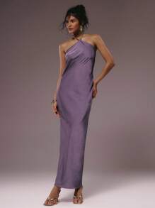 MUSERA Đầm maxi satin dáng suông cổ yếm bằng tre, thích hợp cho kỳ nghỉ hè, tiệc tùng, dự đám cưới, sinh nhật, câu lạc bộ, tiệc brunch gợi cảm, đi chơi trên du thuyền, tiệc tùng, thanh lịch, Ibiza, dịp đặc biệt, nữ tính, dễ thương. - Màu tím - Xem 6