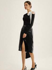 SHEIN LUNE 女士优雅不对称领带长袖 T 恤