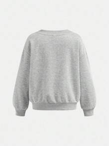 SHEIN 青少年女孩 V 领宽松运动衫和慢跑裤两件套，休闲日常百搭时尚服装 - 灰色 - 查看 6