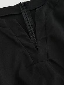 SHEIN MOD 大码优雅喇叭下摆开衩荷叶袖连衣裙，派对礼服，春秋季通勤长裙，简约宫廷风，休闲度假，日常穿着，婚礼宾客礼服 - 黑色 - 查看 3