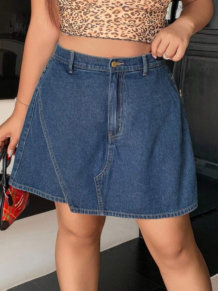 Dazy Plus Dark Wash A-Line Straight Denim Shorts Skirt, Summer Jorts
