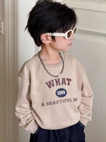 SHEIN 男童休闲卡其色字母图案圆领运动衫 - 卡其色 - 查看 7