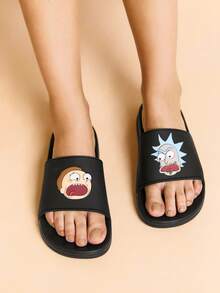 Rick and Morty X SHEIN Dép đi trong nhà chống trượt họa tiết hoạt hình thời trang dành cho nam, nhanh khô, chất liệu EVA nhẹ và bền, phù hợp cho cả nam và nữ trong nhà, phòng tắm, sân chơi, hồ bơi, bãi biển trong nhà và ngoài trời - màu đen - Xem 7