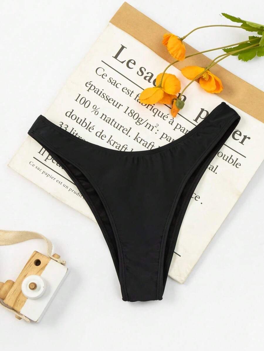 SHEIN Swim Quần lót bikini lưng xộc xệch - màu đen - Xem 1