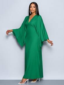 SOLERSUN Women's Deep V-Neck Flare Sleeve Dress Maxi Women Outfit Fall Cloth For Women - Dark Green - View 5