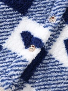 Baby Girl Heart Pattern Plush Long Sleeve Single-Breasted Hooded Jacket Fall Winter