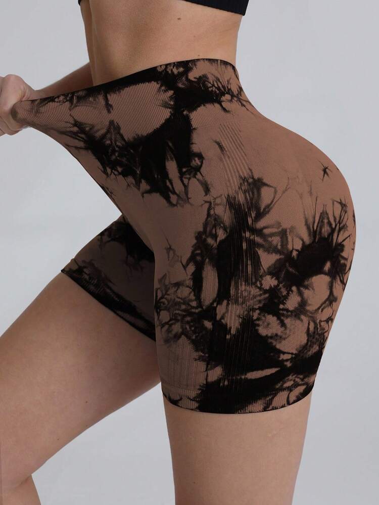 Easithlete Shorts Esportivos Sem Costura de Cintura Alta com Efeito Tie-Dye para Mulheres, Shorts de Exercício de Cintura Alta, Shorts de Exercício com Efeito Tie-Dye para Mulheres, Shorts de Academia Justos e Apertados, Pacote de Shorts de Academia para Mulheres - Multicolorido - Visão 4