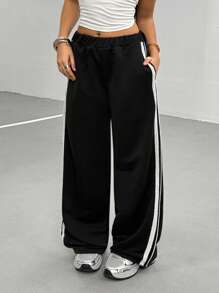 Teen Girls' Side Stripe Loose Wide Leg Casual Sweatpants Fall Winter