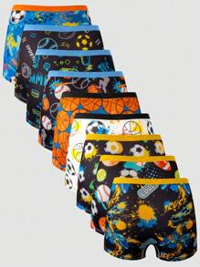 9件套男童图案印花内衣套装，包含足球、篮球、滑板、游戏机图案，复古街头风格，适合外穿