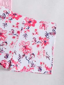 Swim Lushoire Bộ 2 áo tankini họa tiết hoa mùa hè cho nữ, áo lưới kiểm soát bụng và quần short hipster, áo vest, bikini dây - Hồng - Xem 8