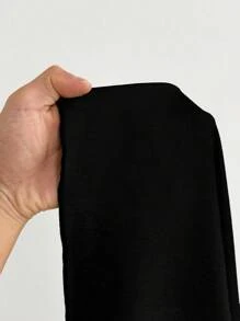 加大码纯色不对称肩部优雅夏季不对称下摆上衣和裤子两件套 - 黑色 - 查看 7