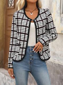 Brillora Women's Houndstooth Long Sleeve Single-Breasted Casual Round Neck Jacket, Tweed Jacket Women, Plaid Jacket Women, Women Casual Jacket, Houndstooth Jacket,Bohemian,Boho Chic,Boho Women Clothing,Western Wear Women,Western, Houndstooth Blazer Women,Fall Clothes,Women's Fall Clothes,Winter Jacket,Business Casual Woman