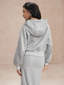 SHEIN Unity Top con capucha de mujer con cremallera doble, versátil y casual - Gris - Ver 2