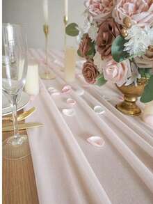 1 件 73 英寸 X 300 英寸雪纺桌旗，浅腮红雪纺桌布/围巾，带银色闪光的透明婚礼桌布，适合优雅婚礼、乡村波西米亚派对、新娘送礼会、婴儿送礼会、公主派对、甜点桌、新娘宴会等
