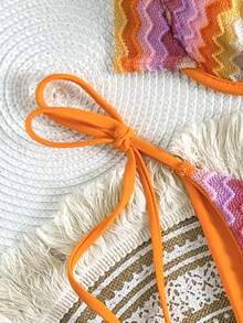 Swim Vcay 2pcs Women's Jacquard Knit Push-Up Camisole Top And Side Tie Triangle Bikini Bottom Swimsuit Set, Summer Beach Vacation