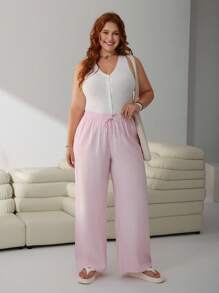 Solflare Pantalones largos casuales de talla grande en color rosa, moda para primavera y verano