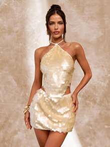 SHEIN BAE 女士性感亮片露背吊带上衣，夏季