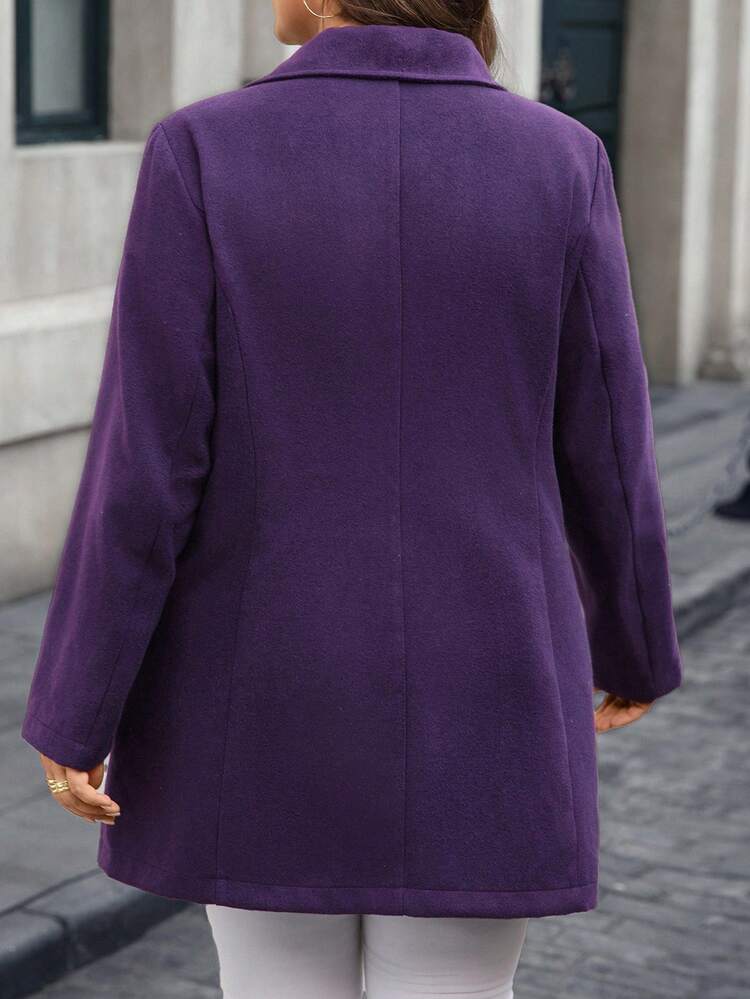 Abrigo de mujer de talla grande de lana morado oscuro, de estilo casual elegante, de calidad, de solapa única con hebilla de metal, ropa de otoño e invierno para salir