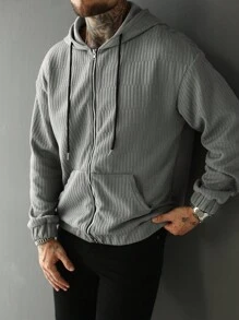 Manfinity CasualCool 男士休闲纯色抽绳连帽衫 - 灰色 - 查看 5