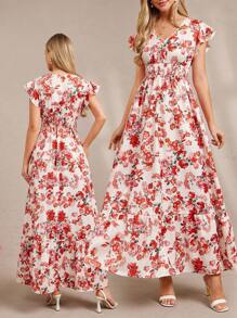 Amorya Robe à imprimé floral orange inspirée de la dopamine, style vacances pour l'été - Multicolore - Voir 2