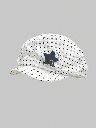 Kawaii 1 Stück schwarzer & weißer Polka Punkt Achteckiger Hut, Vintage Stil Barett Kappe, Maler Hut für Frauen, Frühling/Sommer (Polka Punkt Muster zufällig)