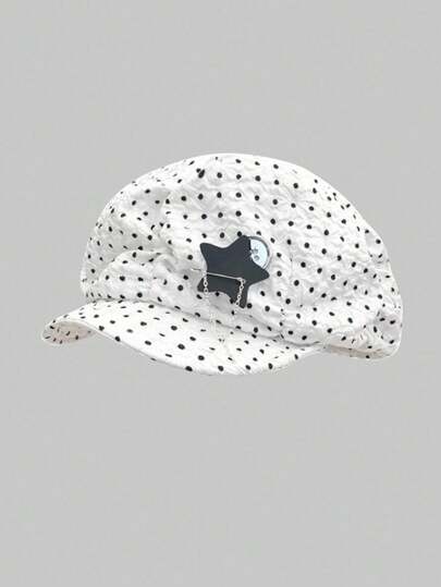 Kawaii 1pc Black & White Polka Dot Octagonal Hat, Vintage Style Beret Cap, Painter Hat For Women, Spring/Summer (Polka Dot Pattern Random)