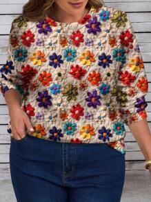 EMERY ROSE 2025年秋季复古纹理花卉印花大码女式卫衣 - 彩色 - 查看 3