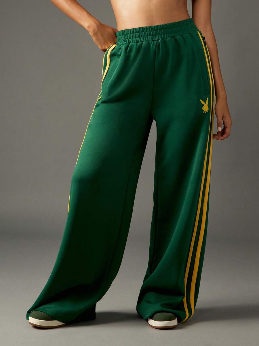 Missguided x Playboy Pantalon de jogging vintage à jambes larges, pantalon de survêtement rétro, pantalon de sport ample, pantalon de détente classique, bas décontractés confortables