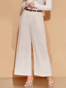 Amorya Quần vải lanh trơn màu thanh lịch thường ngày có nút thắt bằng tre - Màu be - Xem 4