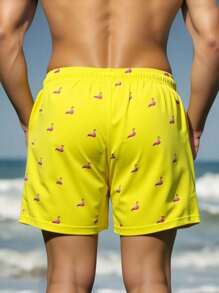 Manfinity Swimmode Casual Fashion Drawstring Loose Men's Beach Shorts, Summer - Yellow - View 2