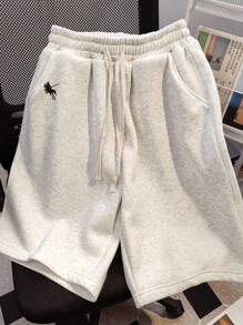 全新纯色校园风格运动休闲马刺绣直筒百慕大短裤女款 - 淺灰色 - 查看 1