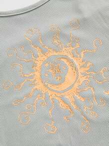 ROMWE Hippie 女式太阳印花罗纹修身休闲吊带背心