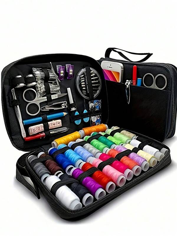 95 Kit di cucito (colori casuali) - Set completo di forniture e accessori per cucire, inclusi 24 colori di filo, aghi, forbici, bottoni, metro a nastro, scucitore, ecc. - Ideale per piccole riparazioni, interventi di emergenza, sartoria, fai-da-te e artigianato - Scatola da viaggio portatile per cucire, adatta per uso domestico, all'aperto e in movimento