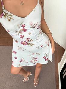 Chiquease SummerGirls Women's Floral Print Knit Camisole Crop Top A-Line Elegant Vintage Romantic Mini Dress Summer Dress Clothes For University