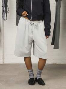 COUREZ 低腰长款针织短裤，带刺绣/Y2K外出穿搭，可爱性感度假装，女士秋季服装 - 黃色 - 查看 4